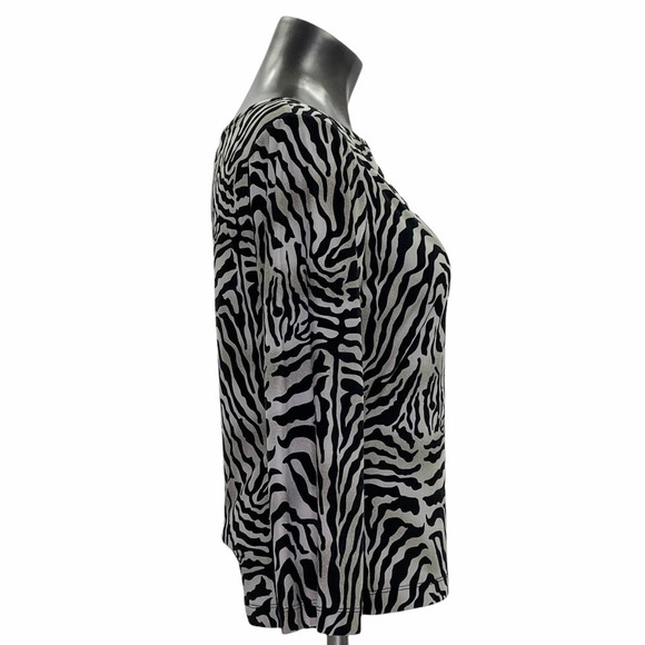 BLACK Tan Zebra Print Long Sleeve Boat Neck Top - Picture 4 of 11